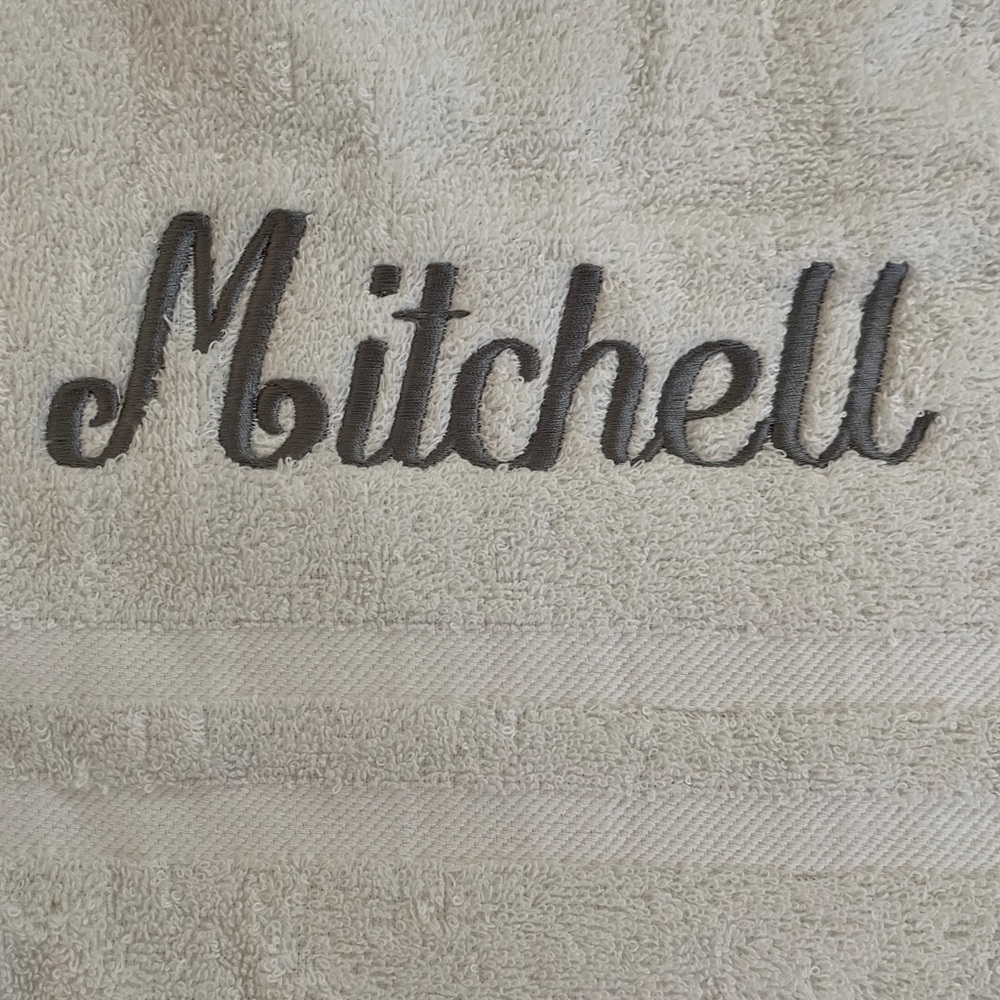 White monogram towel 36x72 “Mitchell “